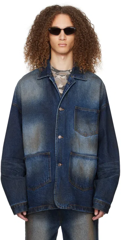 We11 Done Navy Oversized Denim Jacket In Blue