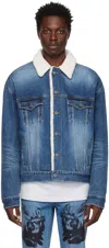 We11 Done Navy Oversized Faux-shearling Denim Jacket In Blue