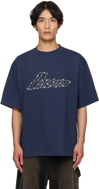 WE11 DONE NAVY PEARLY 'SE11DONE' LOGO T-SHIRT