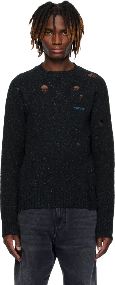 We11 Done Navy Raglan-sleeved Grunge Knit Sweater
