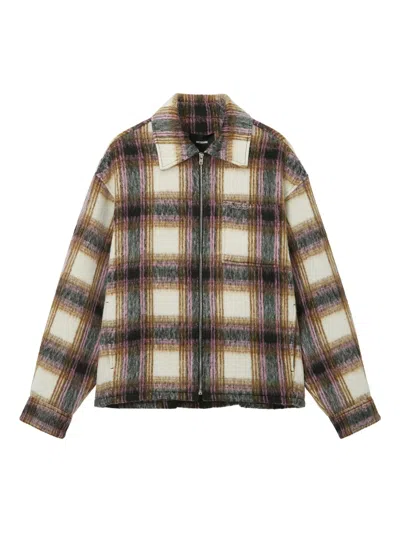 We11 Done Plaid Shirt Jacket In Neutral
