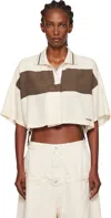We11 Done Off-white & Brown Cropped Side Ribbon Polo In White