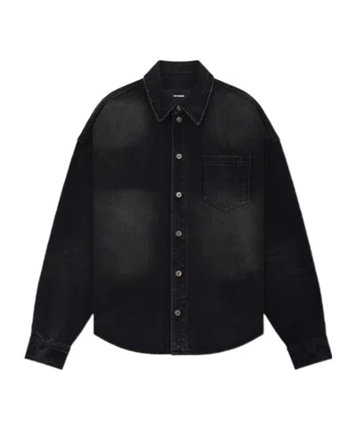 We11 Done Old Long-sleeved Denim Shirt In Black