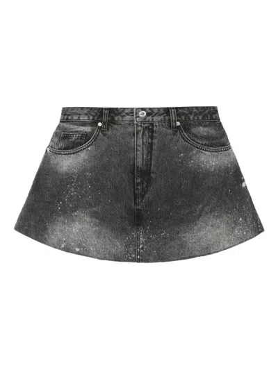 We11 Done Paint-splatter Denim Skirt In Gray