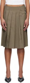 We11 Done Beige Checkered Pleated Midi Skirt In Multicolor