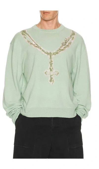 We11 Done Pearl Logo Necklace Print Pullover In Green
