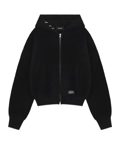 We11 Done Pierced Cashmere Knit Zip-up Hoodie In Black
