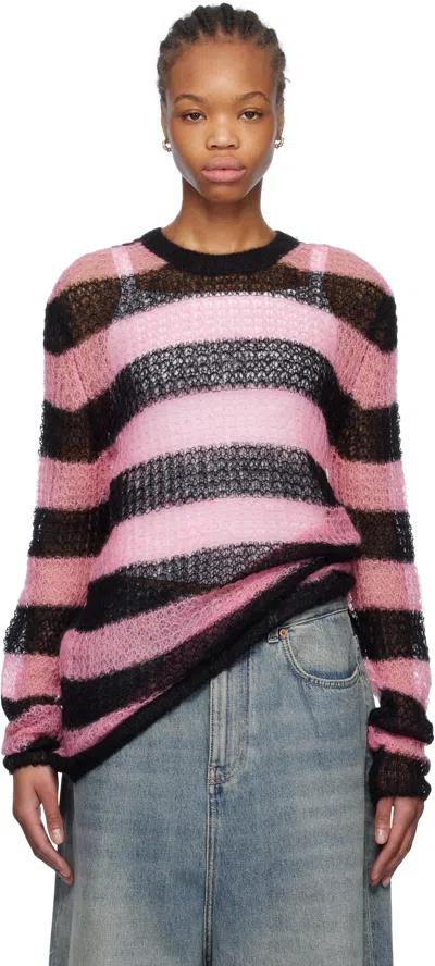 We11 Done Pink & Black Striped Knit Sweater