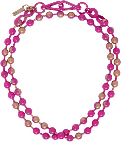 We11 Done Pink & Bronze Colored Ball Chain Necklace