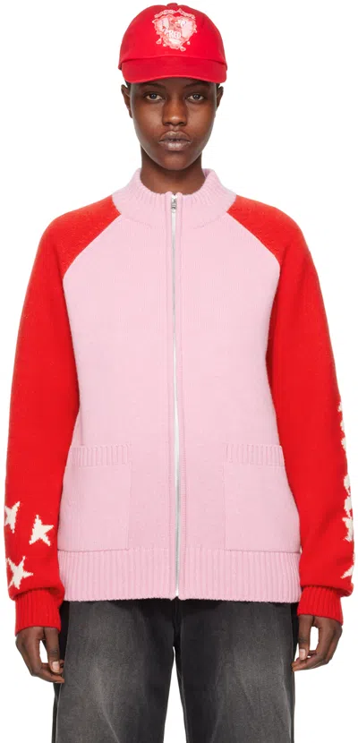 We11 Done Pink & Red Zip Jacket In Light Pink
