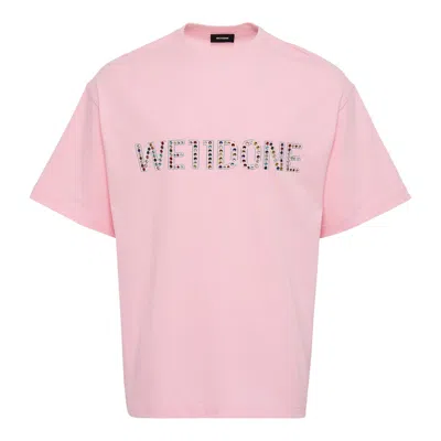 We11 Done Pink Colorful Rhinestone Logo Tee