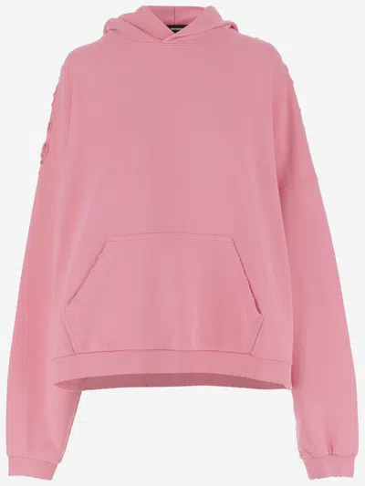 WE11 DONE PINK LONG SLEEVES PRINTED HOODIE