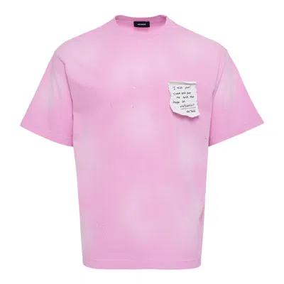 We11 Done Pink Paper Note Grunge T-shirt