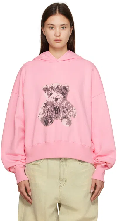 We11 Done Pink Pixel Teddy Hoodie In Light Pink