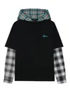 We11 Done Plaid-paneled Hooded Top In Black