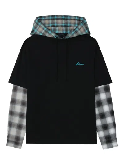 We11 Done Plaid-paneled Hooded Top In Black