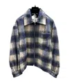 We11 Done Blue Script Logo Check Shirt Jacket In Blue