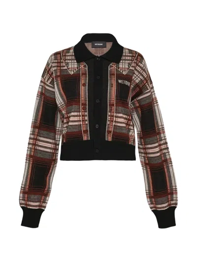We11 Done Plaid-knit Collared Cardigan In Brown