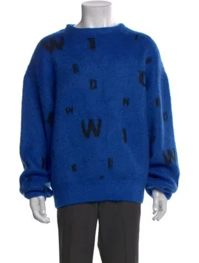Pre-owned We11 Done Printed Crew Neck Cardigan In Blue
