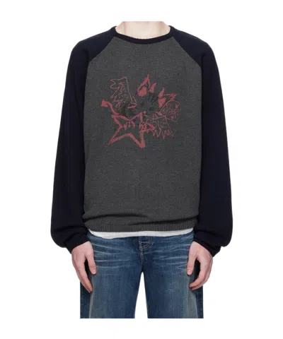 WE11 DONE PRINTED RAGLAN KNIT PULLOVER SWEATER
