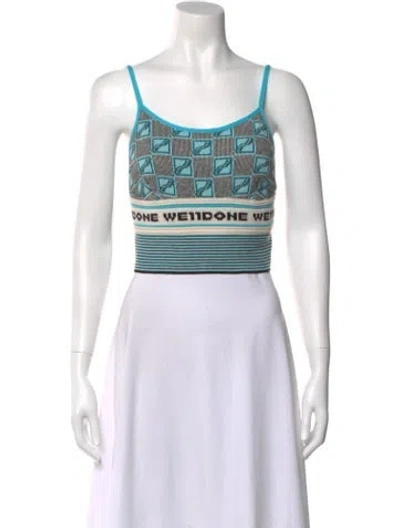 Pre-owned We11 Done Printed Scoop Neck Sweater In White