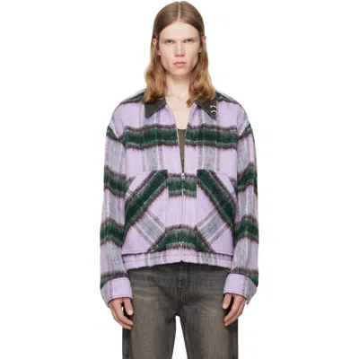 We11 Done Purple Check Pattern Jacket In Blue