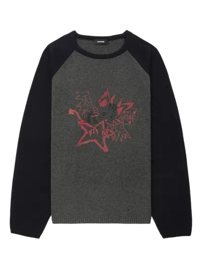 We11 Done Raglan-sleeve Graphic-print Sweater In Black