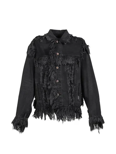 We11 Done Raw-edge Denim Jacket In Black