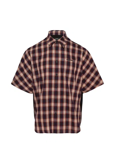 We11 Done Red Dolmancheck-pattern Panelled Shirt In Black