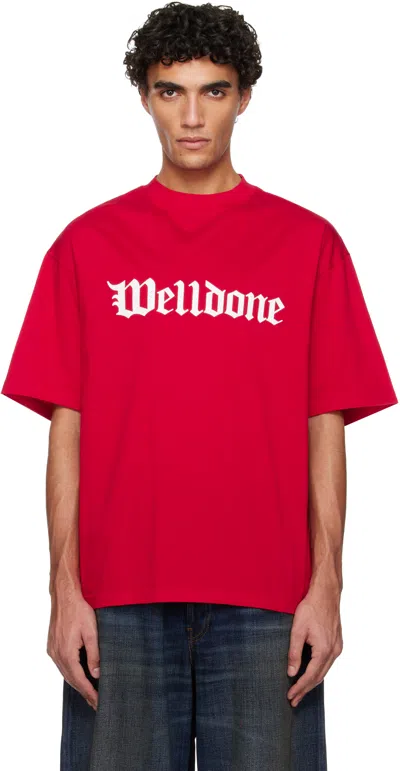 We11 Done Red Gothic Logo T-shirt