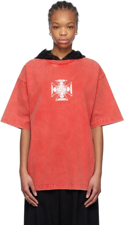 We11 Done Red Heart Cross Hooded T-shirt