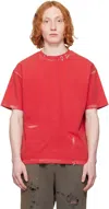 We11 Done Red Pierced T-shirt In Red