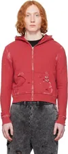 We11 Done Pierced Zip-up Hoodie In Red