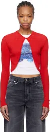 We11 Done Red Ribbed Tight Knit Cardigan In Red