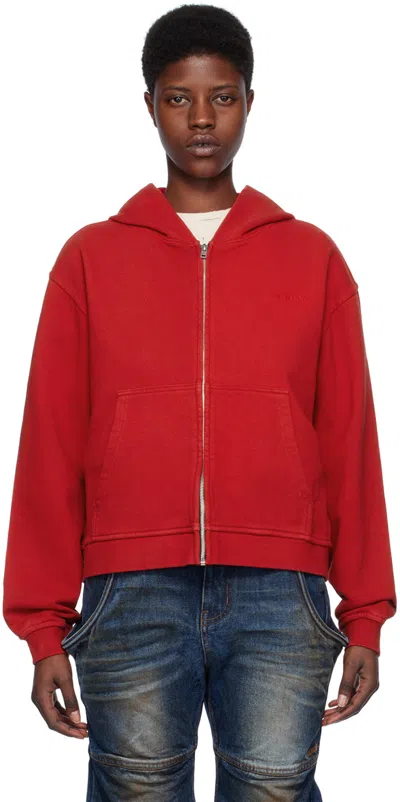 We11 Done Red Zip Hoodie
