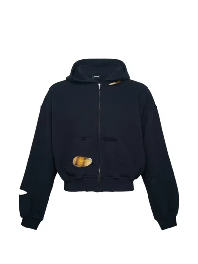 We11 Done Repair Distressed-effect Zip-up Hoodie In Blue