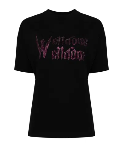 We11 Done Rhinestone-embellished Cotton T-shirt In Black