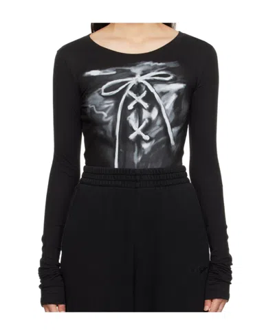 We11 Done Ribbon-print Cotton T-shirt In Black