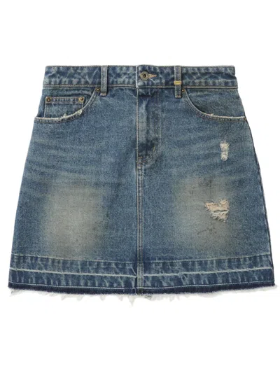 We11 Done Ripped Detailing Denim Skirt In Blue