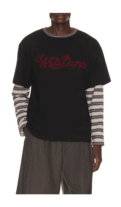 We11 Done Rope Embroidered Long Sleeve T-shirt In Black