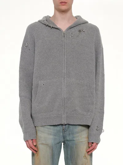 We11 Done Rose With Thorns Zip-up Hoodie In Gray