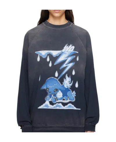 We11 Done Round-neck Long-sleeved Hoodie In Blue