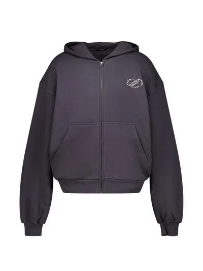 We11 Done Se11done Rhinestone-embellished Zip-up Hoodie In Gray