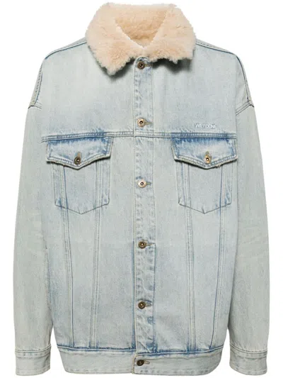 We11 Done Shearling-collar Denim Jacket In Sky