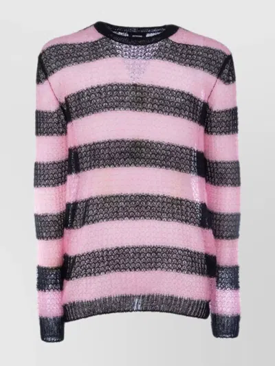 We11 Done Sheer Striped Round Neck Sweater In Pink
