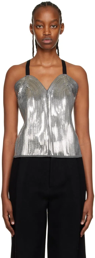We11 Done Silver Sequinned Camisole