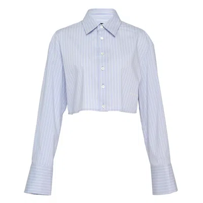 We11 Done Sky Stripe Cropped Shirt In Blue