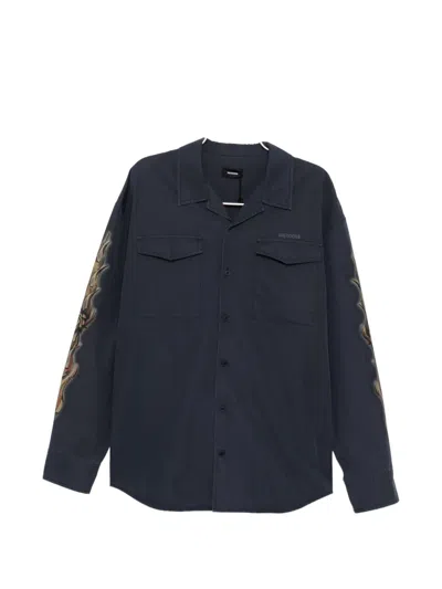 We11 Done Sleeve Graphic Pocket Shirt In Blue