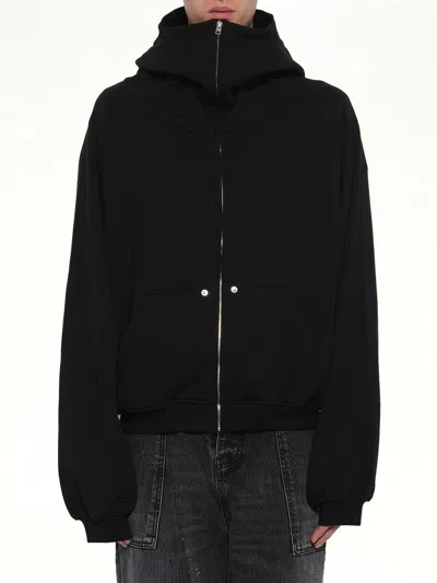 We11 Done Snap-detail Jersey Zip-up Hoodie In Black