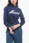 We11 Done Solid Color Cropped Hoodie With Printed Logo